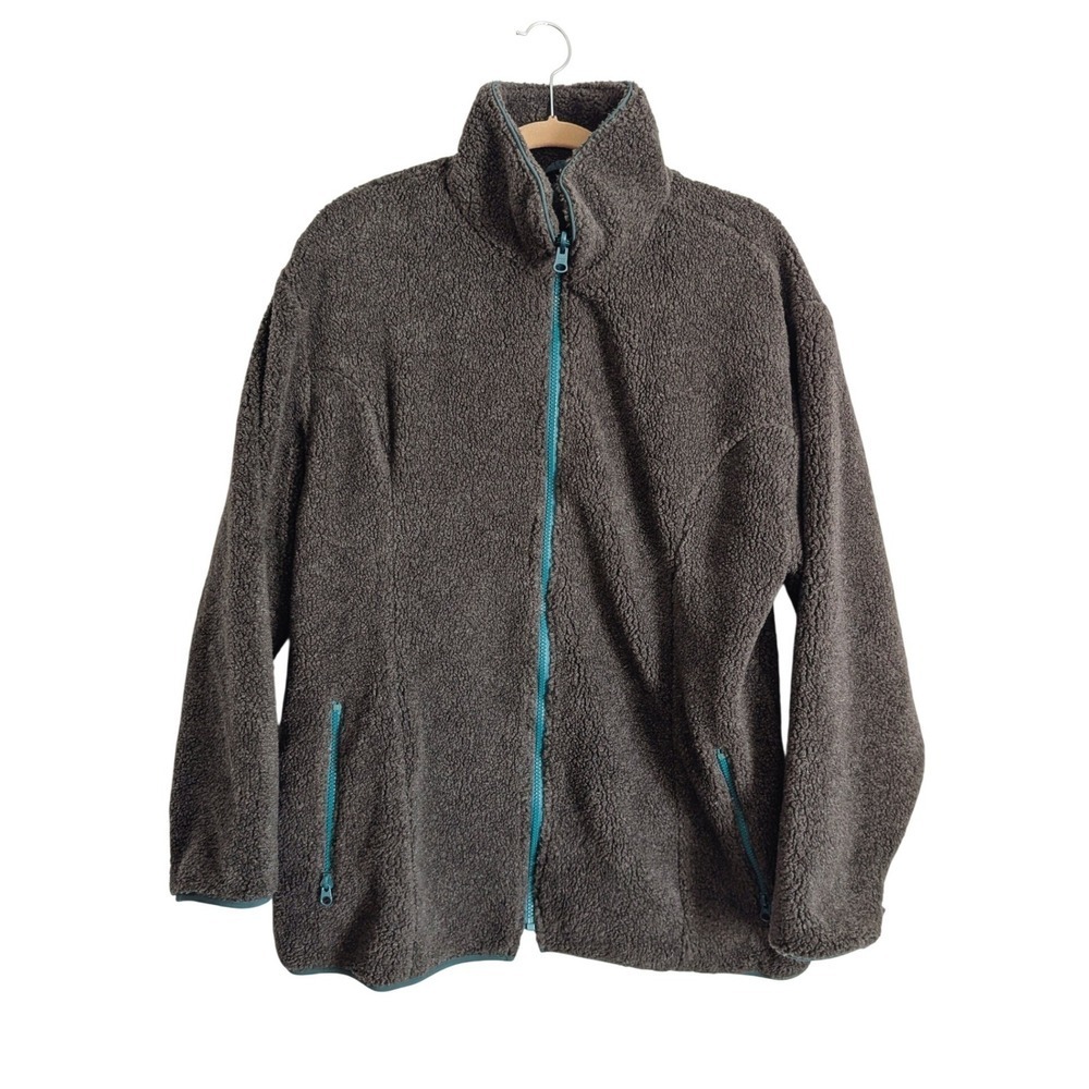 L.L.Bean Colombia Vintage 90s Japanese Teal Trim Gray Sherpa Jacket
